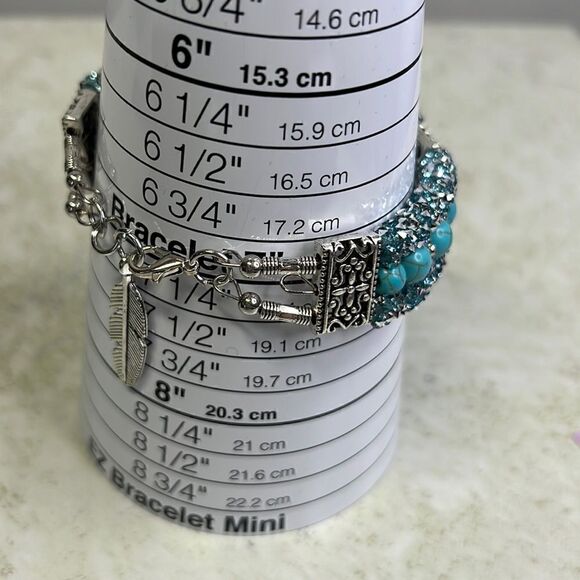 Boho Bling Bracelet Vintage Style Silver Tone Turquoise Beads NWT - Picture 5 of 6